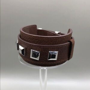 DYRBERG/KERN of DENMARK Brown Leather Sterling Silver 925 Studded Bracelet Men's